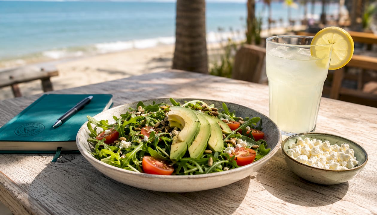 Overhead view of avocado salad with healthy fats