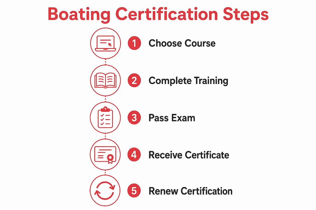 Infographic showing five steps to boating safety certification