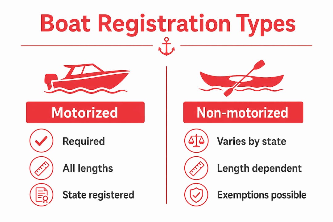 Infographic comparing motorized and non-motorized boat registration requirements