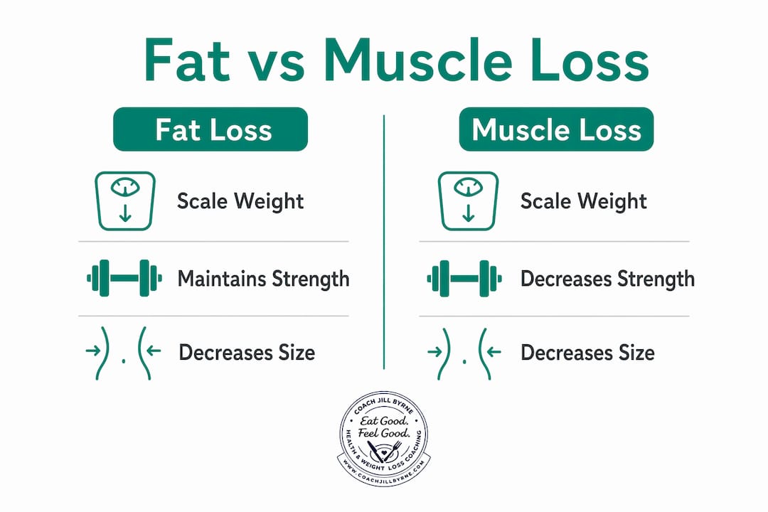 Infographic comparing fat loss and muscle loss signs