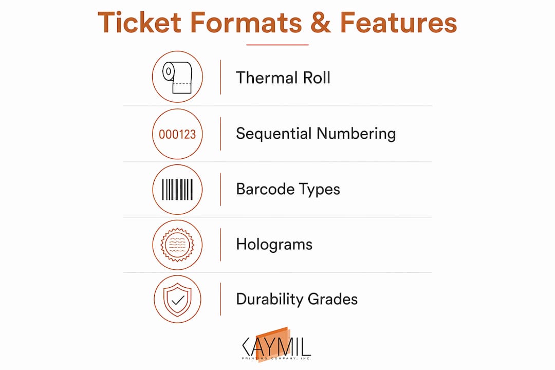 Infographic displaying ticket formats and security features