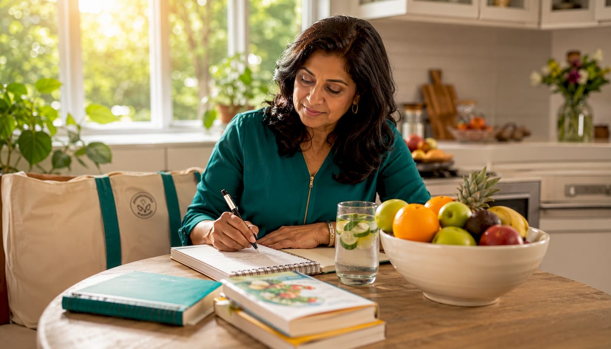 Woman planning healthy lifestyle at home desk