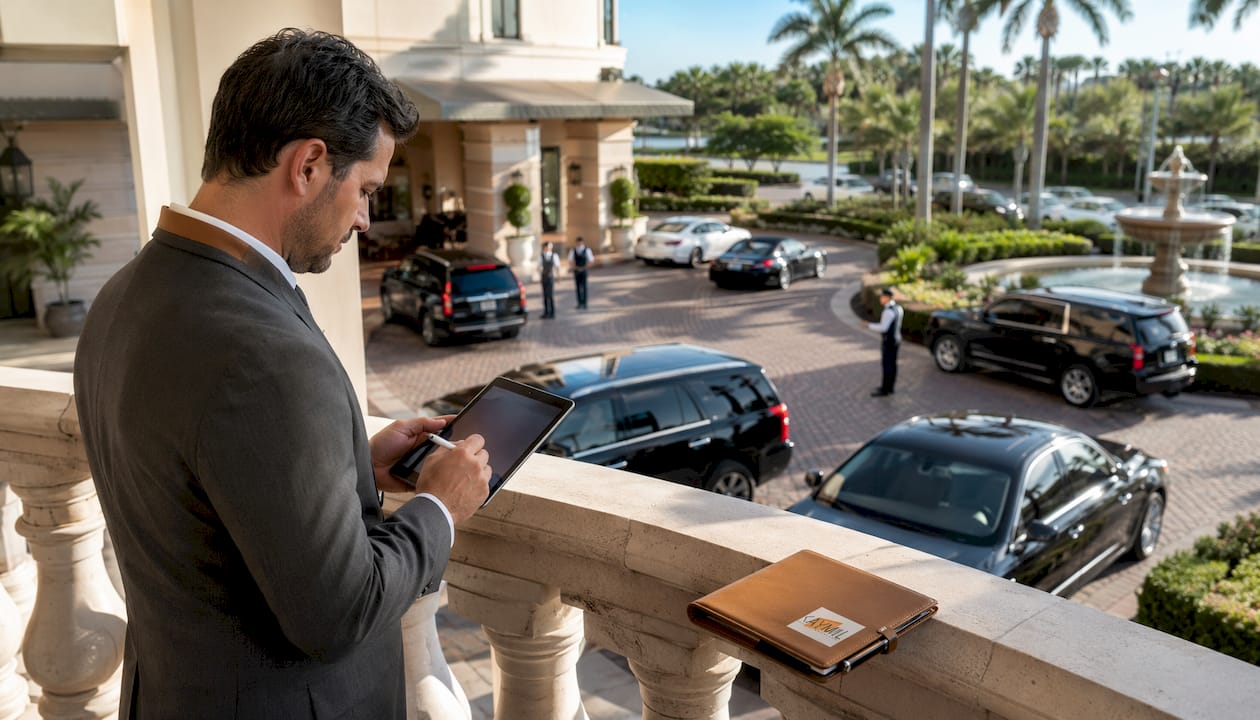 Valet manager monitoring drop-off lane operations