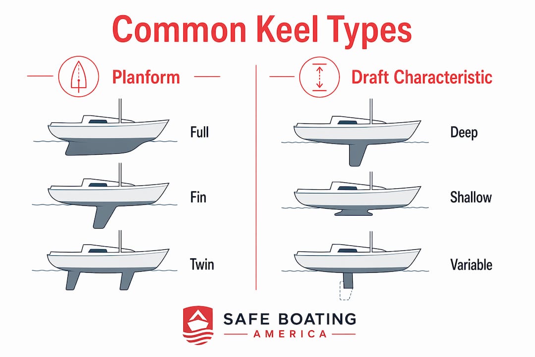 Infographic comparing common keel types and draft characteristics