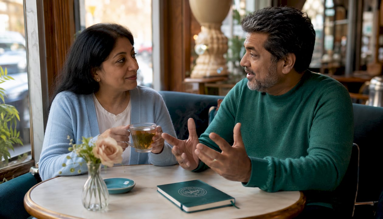 Couple discussing shared health goals at home