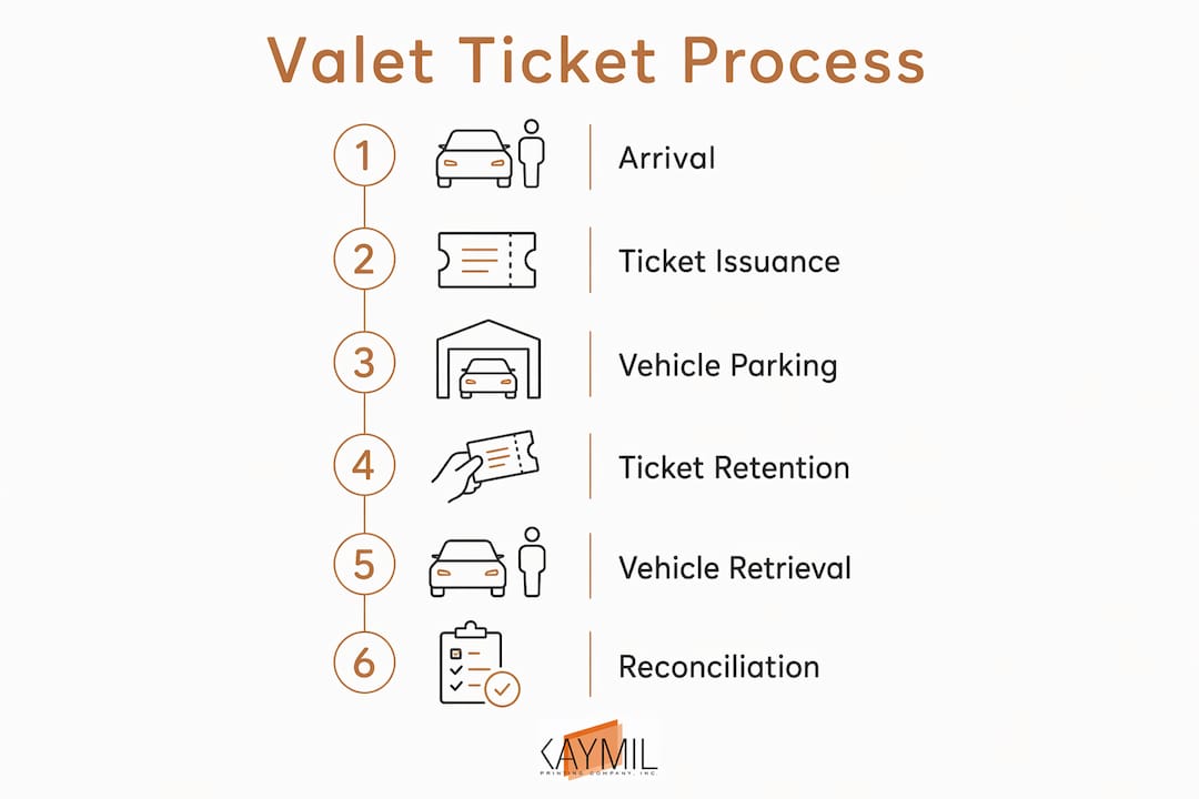 Infographic showing valet ticket process steps
