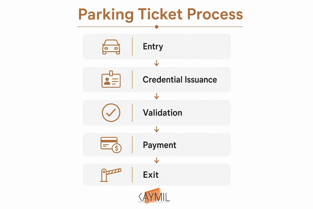 Infographic illustrating barcode parking ticket process steps
