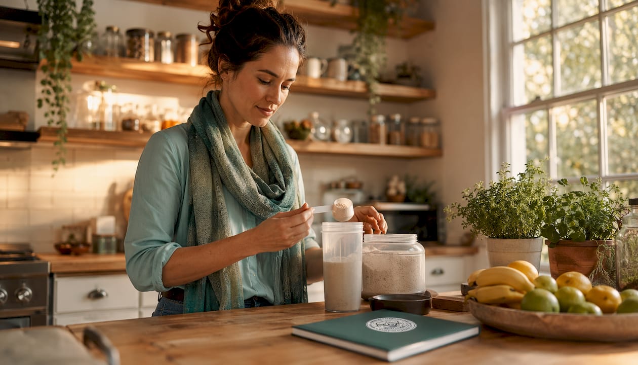 Nutritionist preparing protein shake in clinic