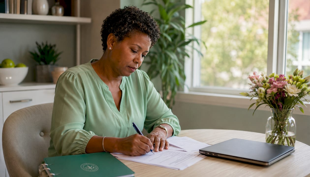 Dietitian verifying credential paperwork