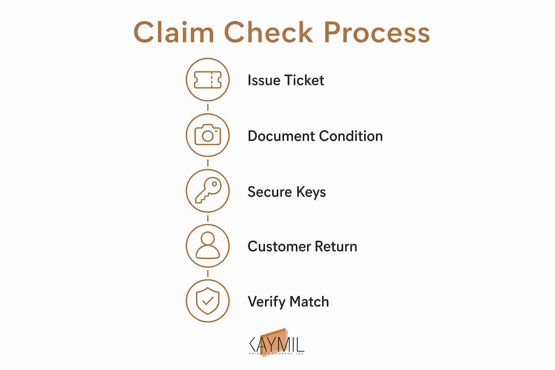 Infographic illustrating valet claim check process steps