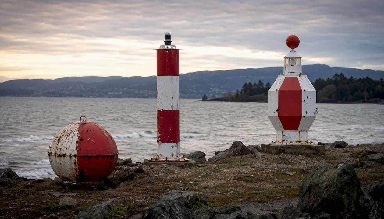 Variety of safe water markers on dock