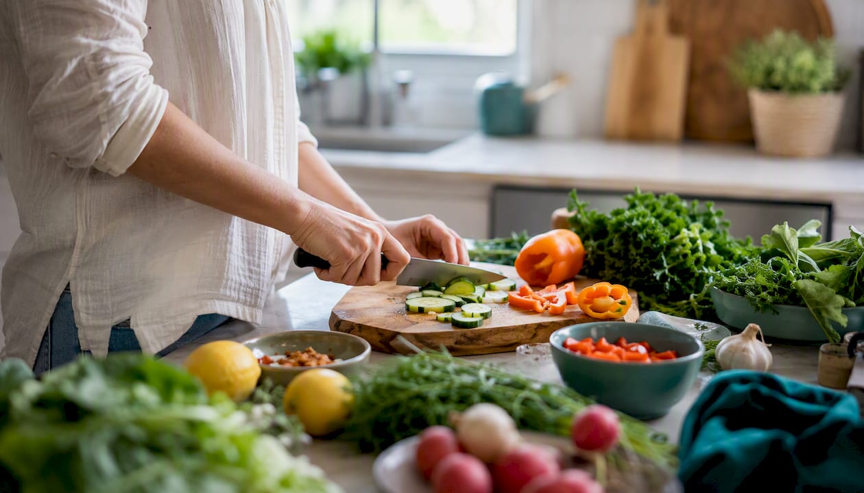 Person washing vegetables for meal prep