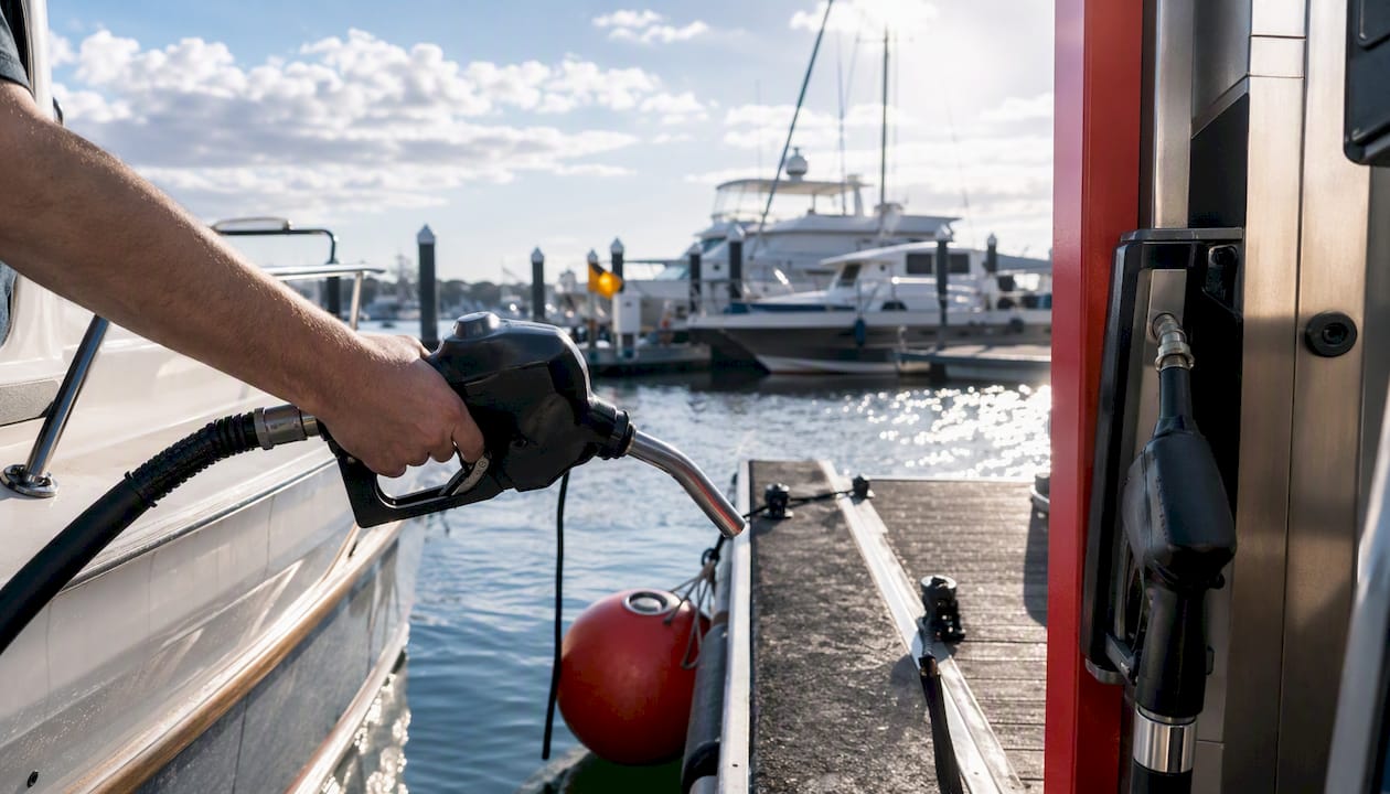 Fuel dock equipment at marina pier