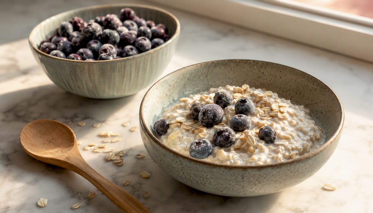Frozen wild blueberries with overnight oats
