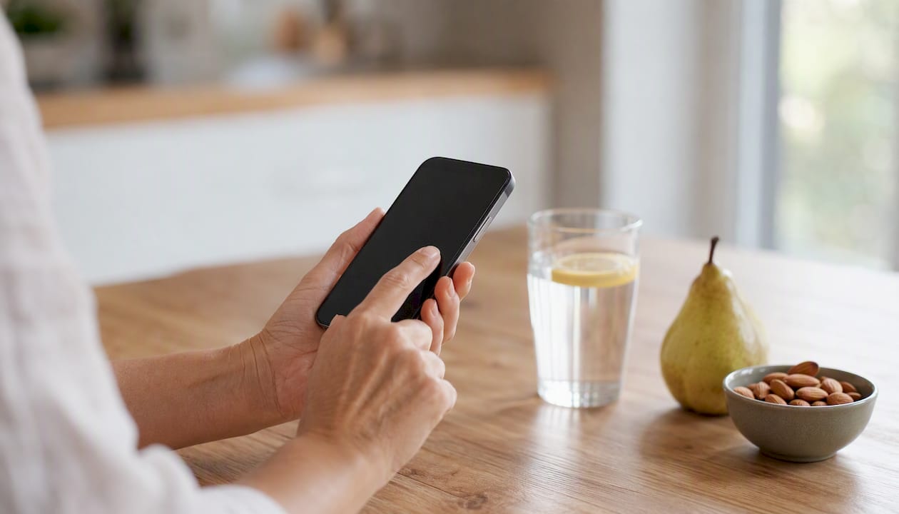 Hands entering food log details on phone