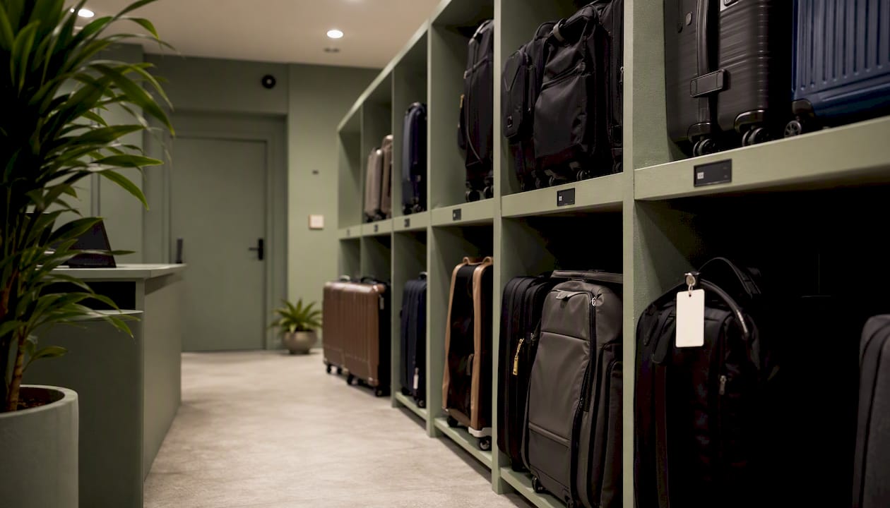 Hotel luggage storage with tagged bags