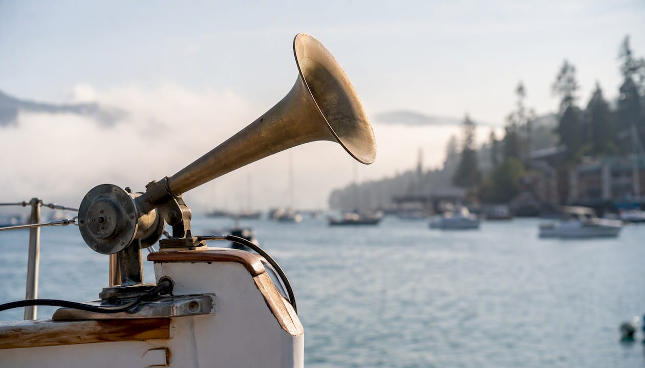 Pneumatic ship horn on boat bow