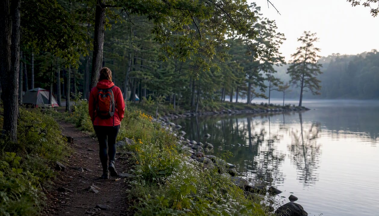 Paint Creek lake with hiking trail and campsites