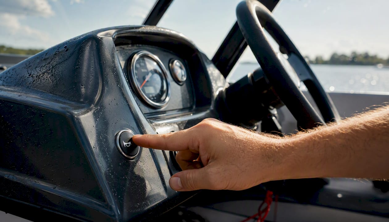 Hand pressing boat horn button
