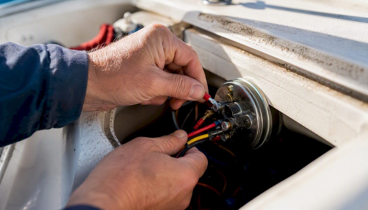 Close-up of wiring boat horn terminal