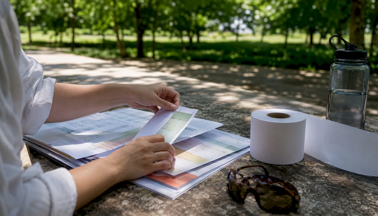 Hands arranging planning calendars and schedules