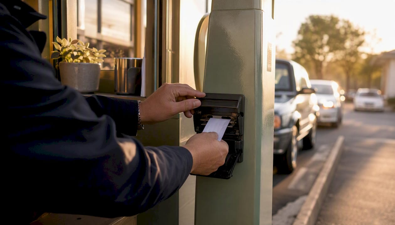 Attendant clearing ticket jam in dispenser
