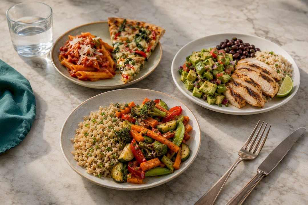 Cuisine specific healthy food swaps plated