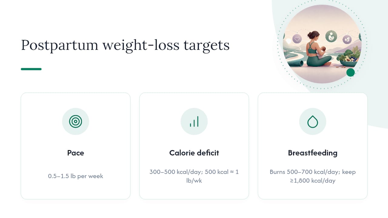 Diagram of postpartum weight loss pace and calorie deficit