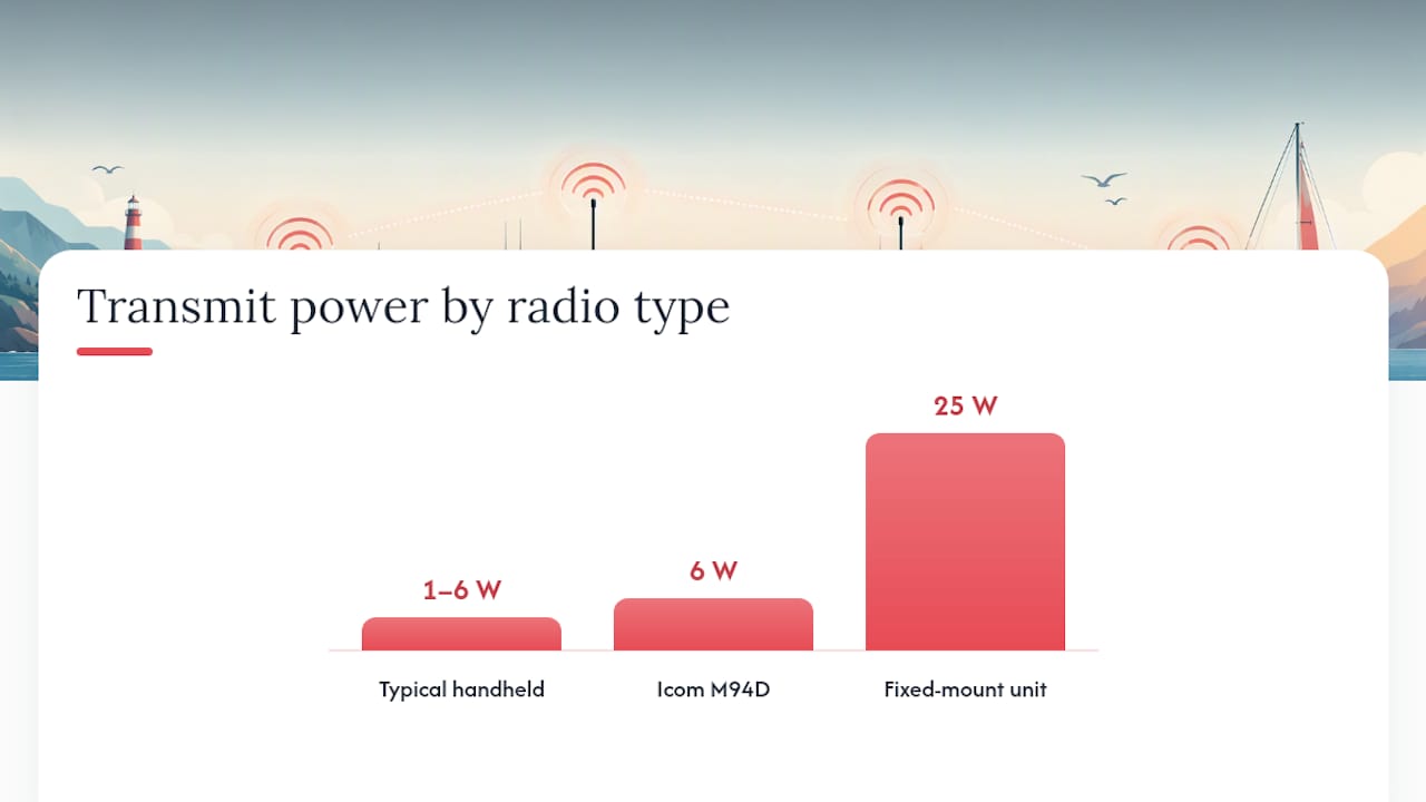 Diagram comparing handheld and fixed-mount marine radios
