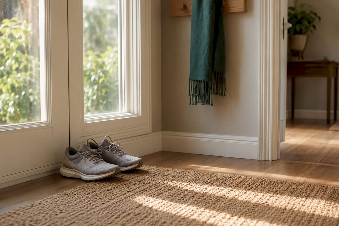 Walking shoes ready by front door