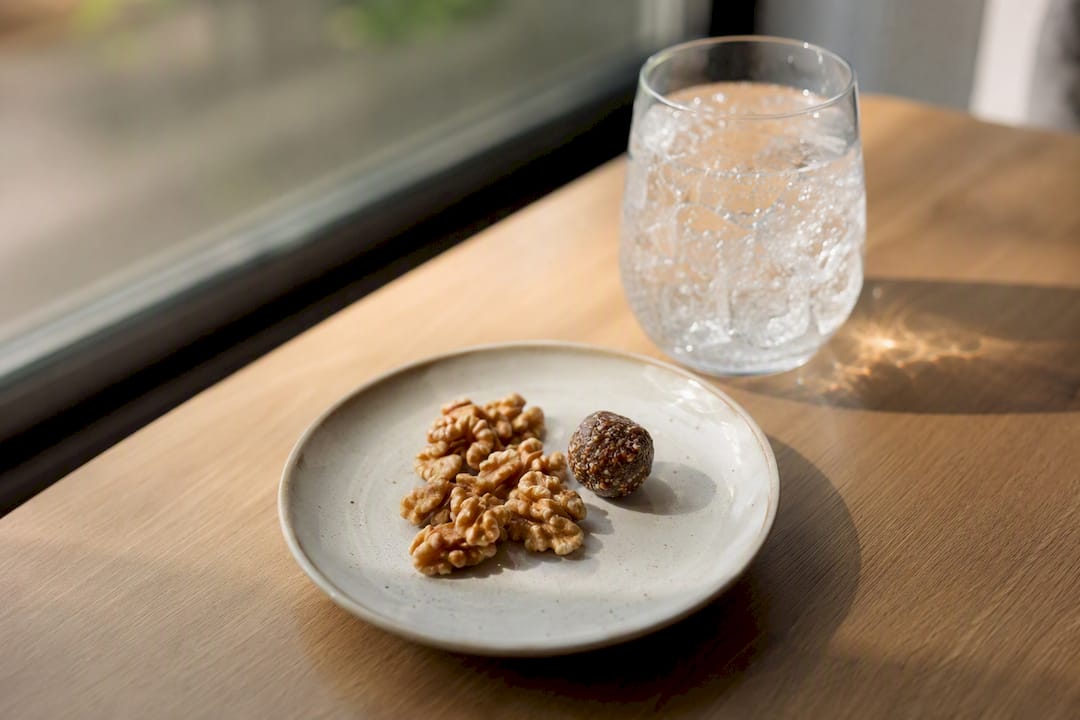 Small portion treat with almonds and water