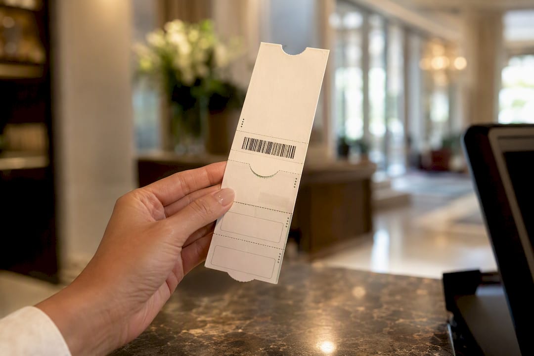 Hand holding casino valet claim check ticket