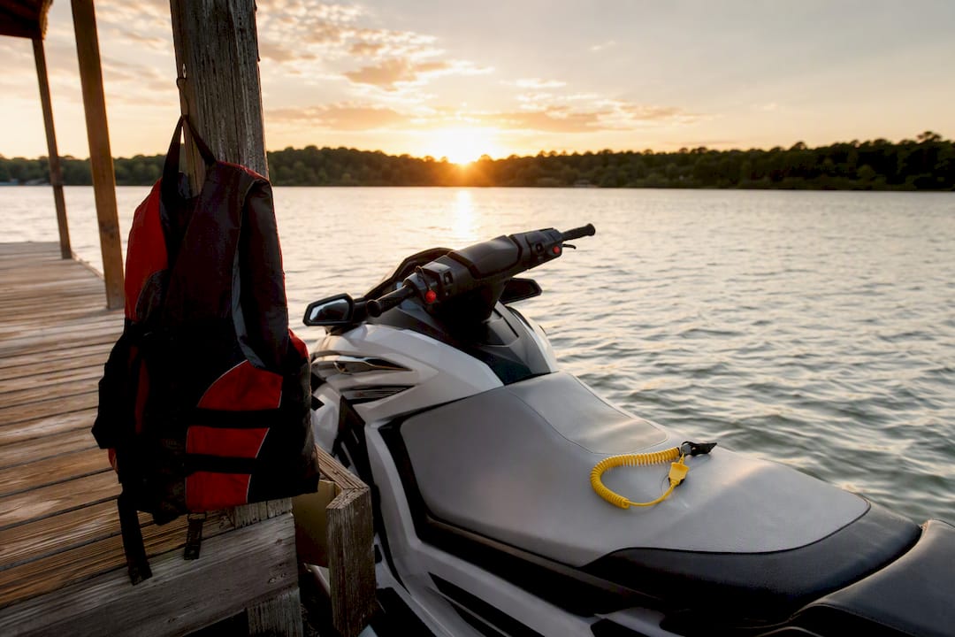 PWC with life jacket and kill switch lanyard