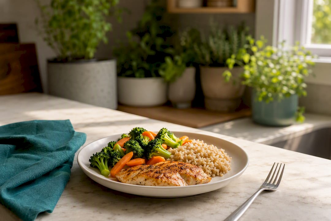 9-inch plate with balanced healthy meal portions
