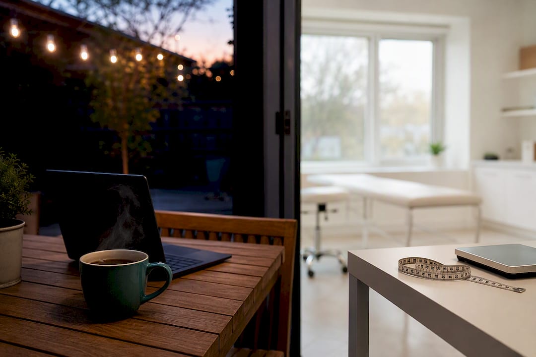 Contrasting home office and clinical consultation spaces