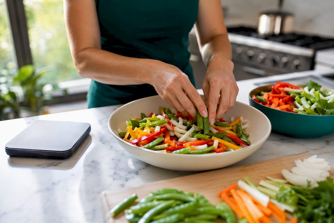 Hands measuring fresh food portions
