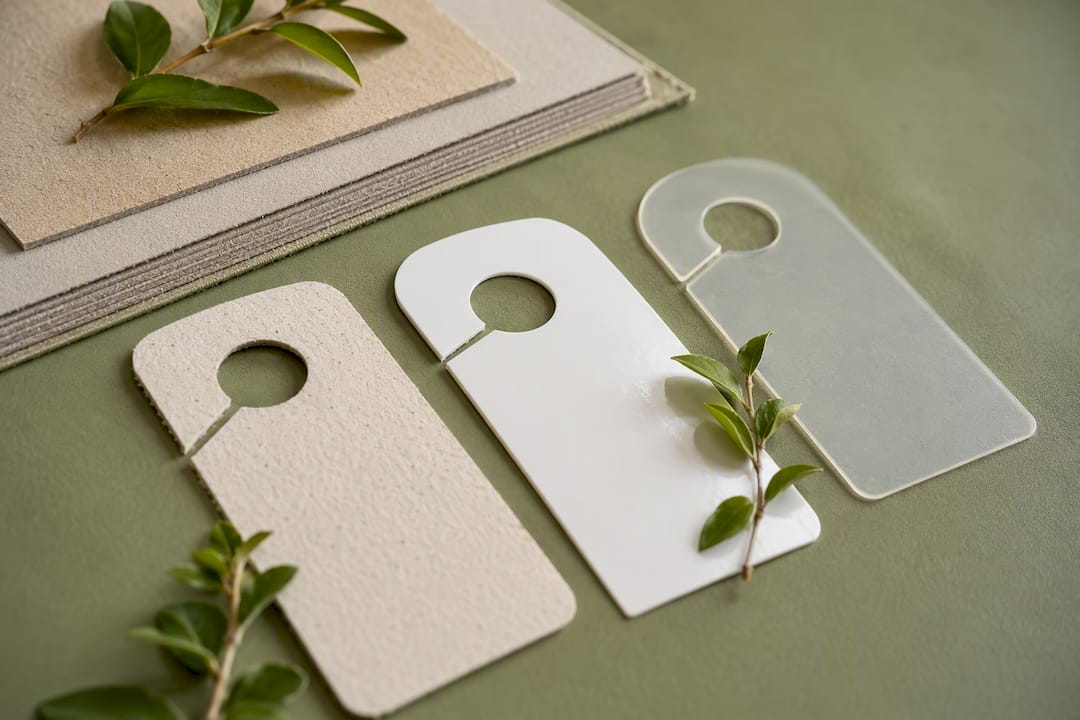 Samples of sustainable hang tag materials