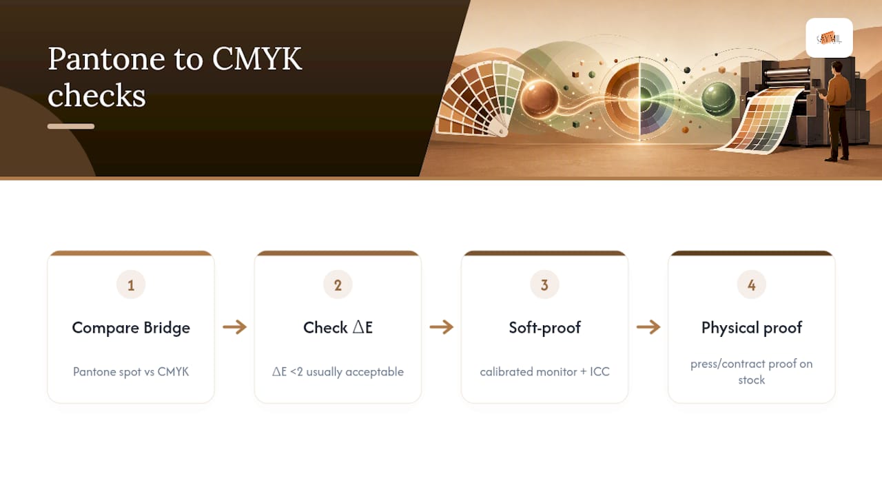Pantone to CMYK verification process