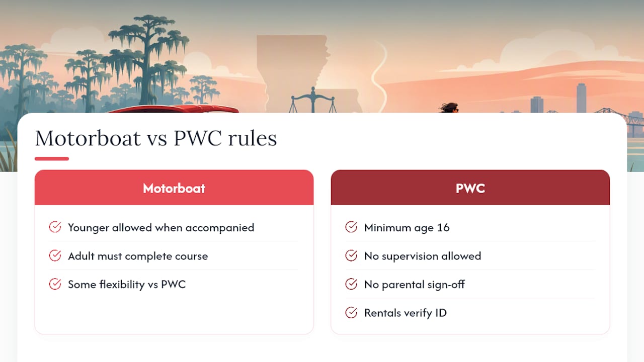 Louisiana motorboat and PWC age comparison