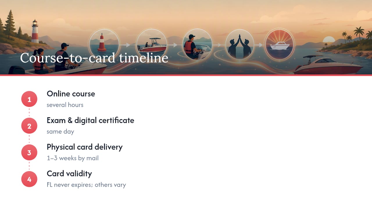 Boating course completion and card timeline