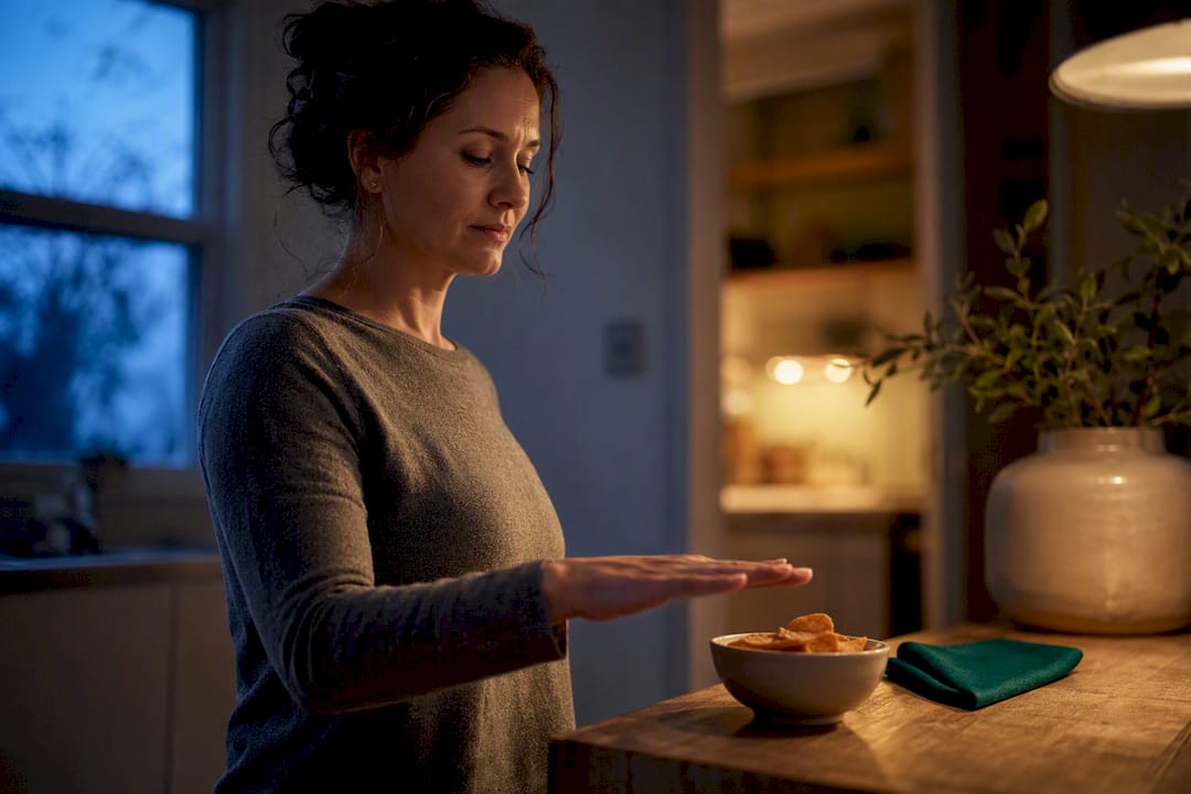 Person pausing before emotional eating