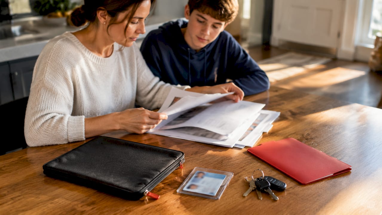Family organizing boating certification documents