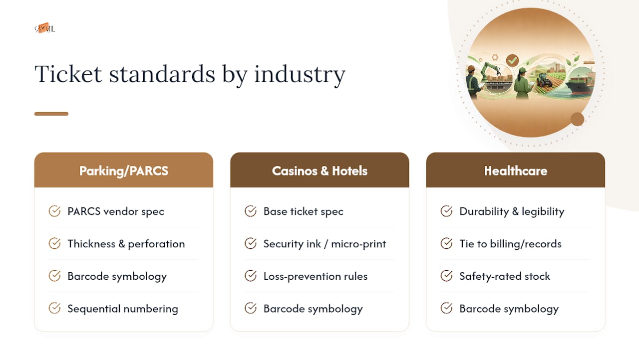 Standards and Compliance for Machine-Issued Tickets Across Industries — overview diagram