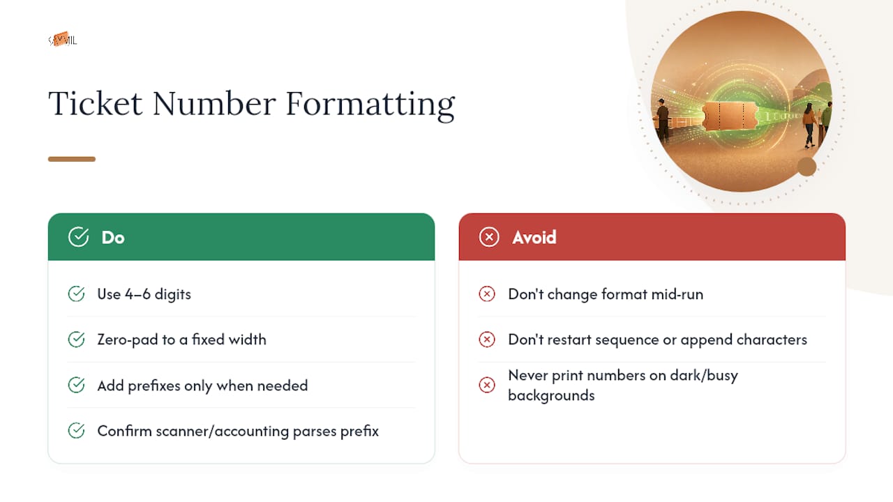 Formatting Ticket Numbers: Digits, Padding, and Fonts — overview diagram