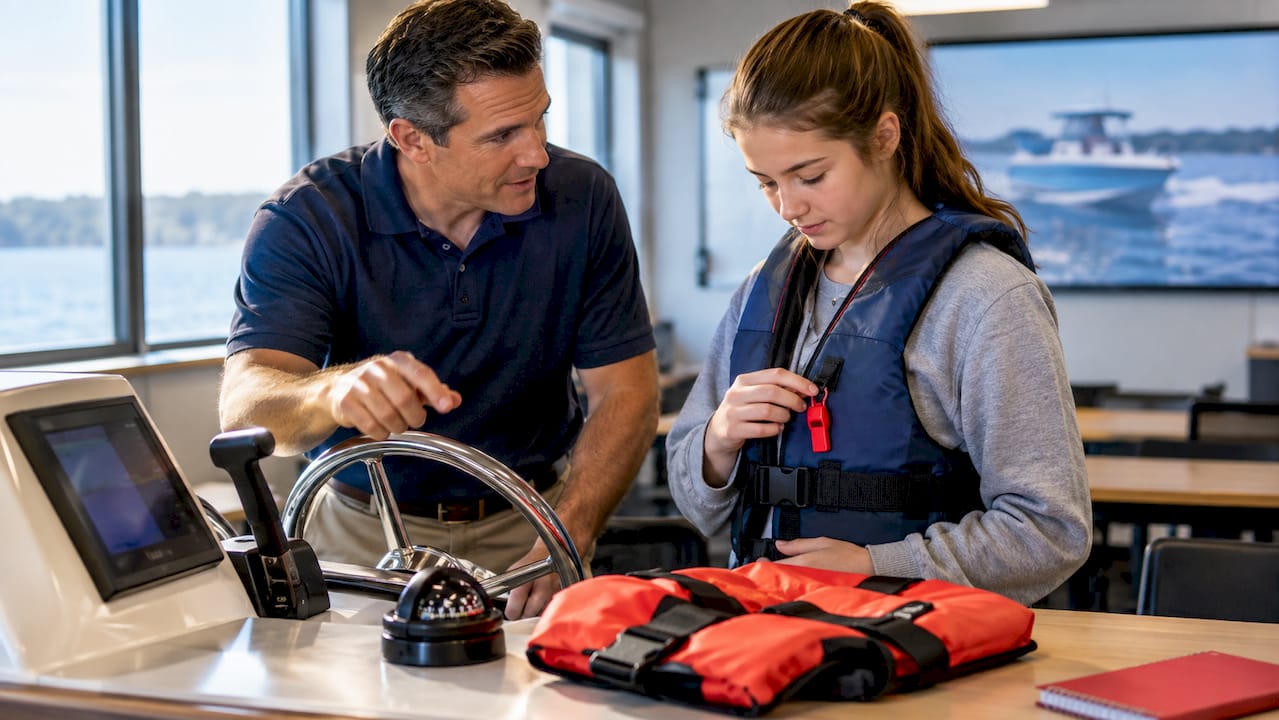 Teen learning Virginia boating safety procedures