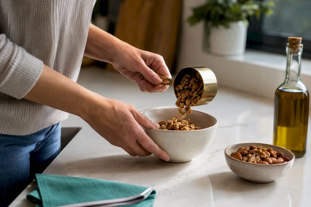 Measuring a portion of calorie-dense granola