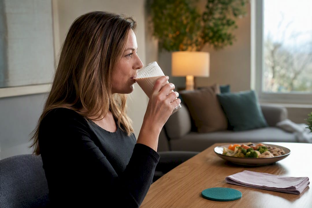 Person slowly sipping protein shake between meals