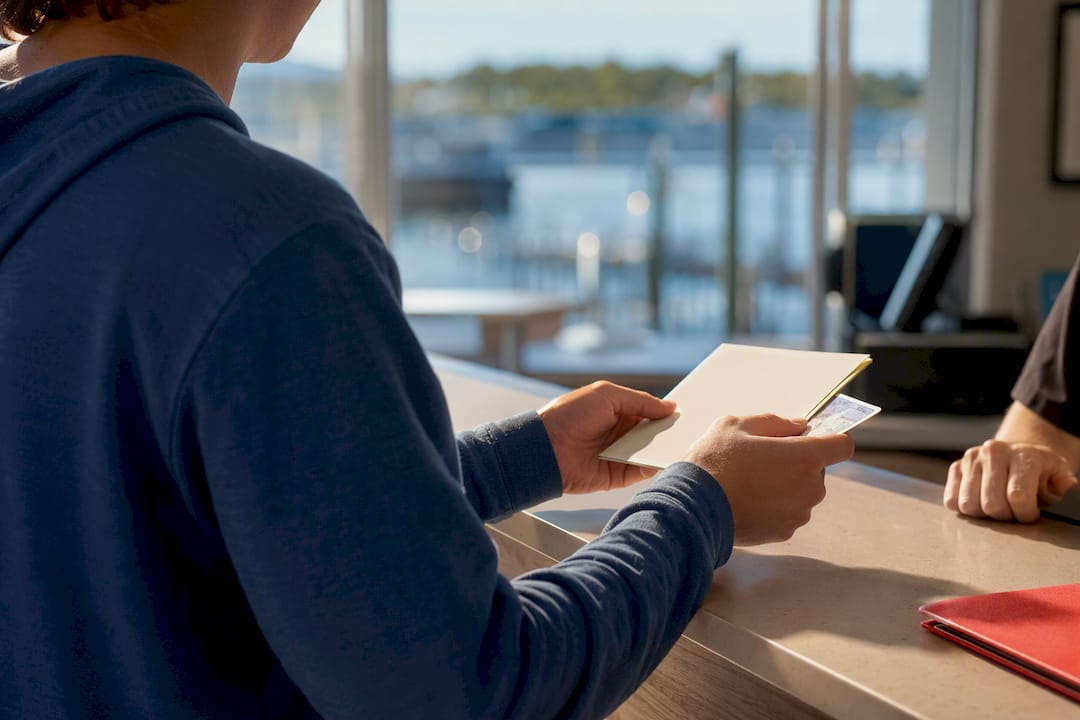 Young boater presenting age verification at registration