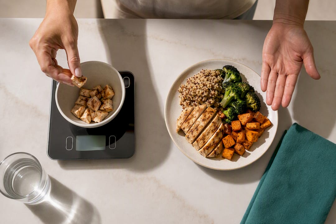 Meal weighing beside visual portion cues