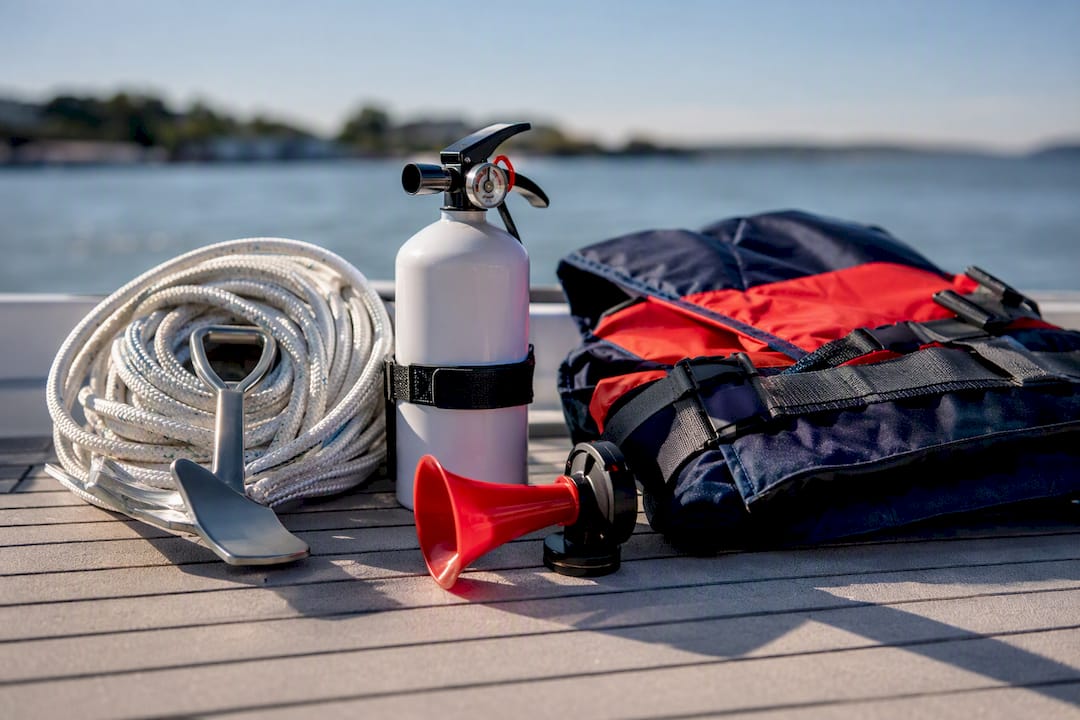 Required boating safety equipment arranged aboard